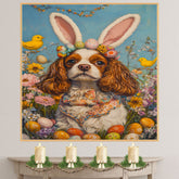 Regal Springtime: Cavalier King Charles Spaniel in Festive Holiday Attire on High-Quality Canvas or Framed Print